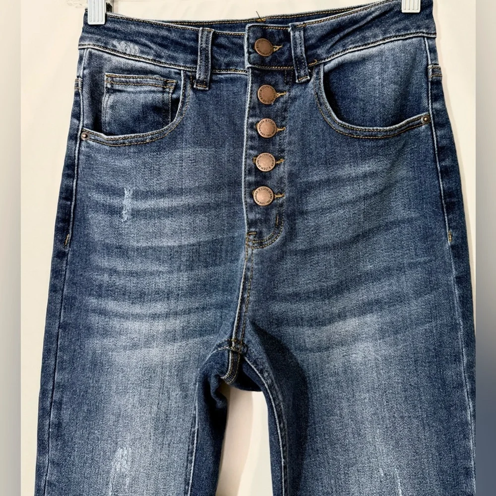 Risen Betty High Rise Button Fly Raw Hem Skinny Straight Leg Jeans Size 3 - Picture 6 of 12